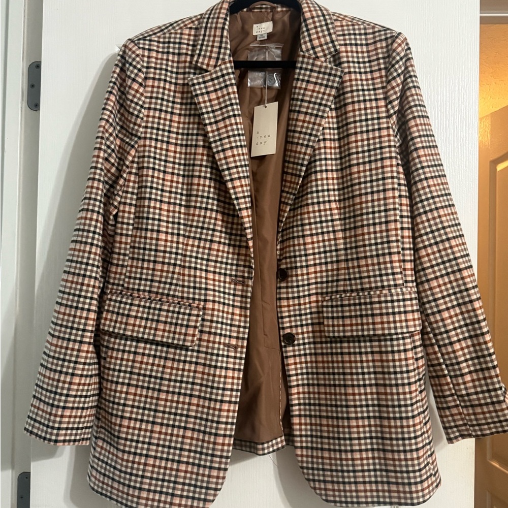 a new day Brown and Cream Checkered Blazer